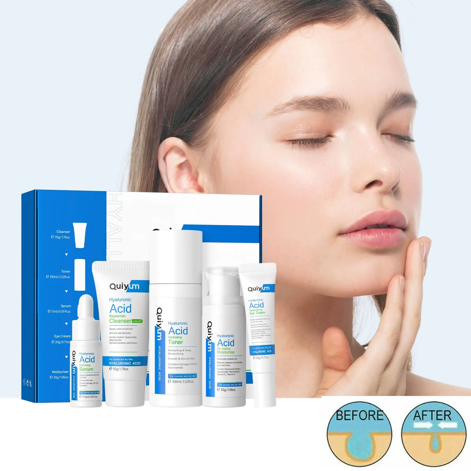 

QUIYUM Hyaluronic Acid Skin Care Set 5-Piece Set Hydrating Moisturizing Anti-aging Skin Moisturizing