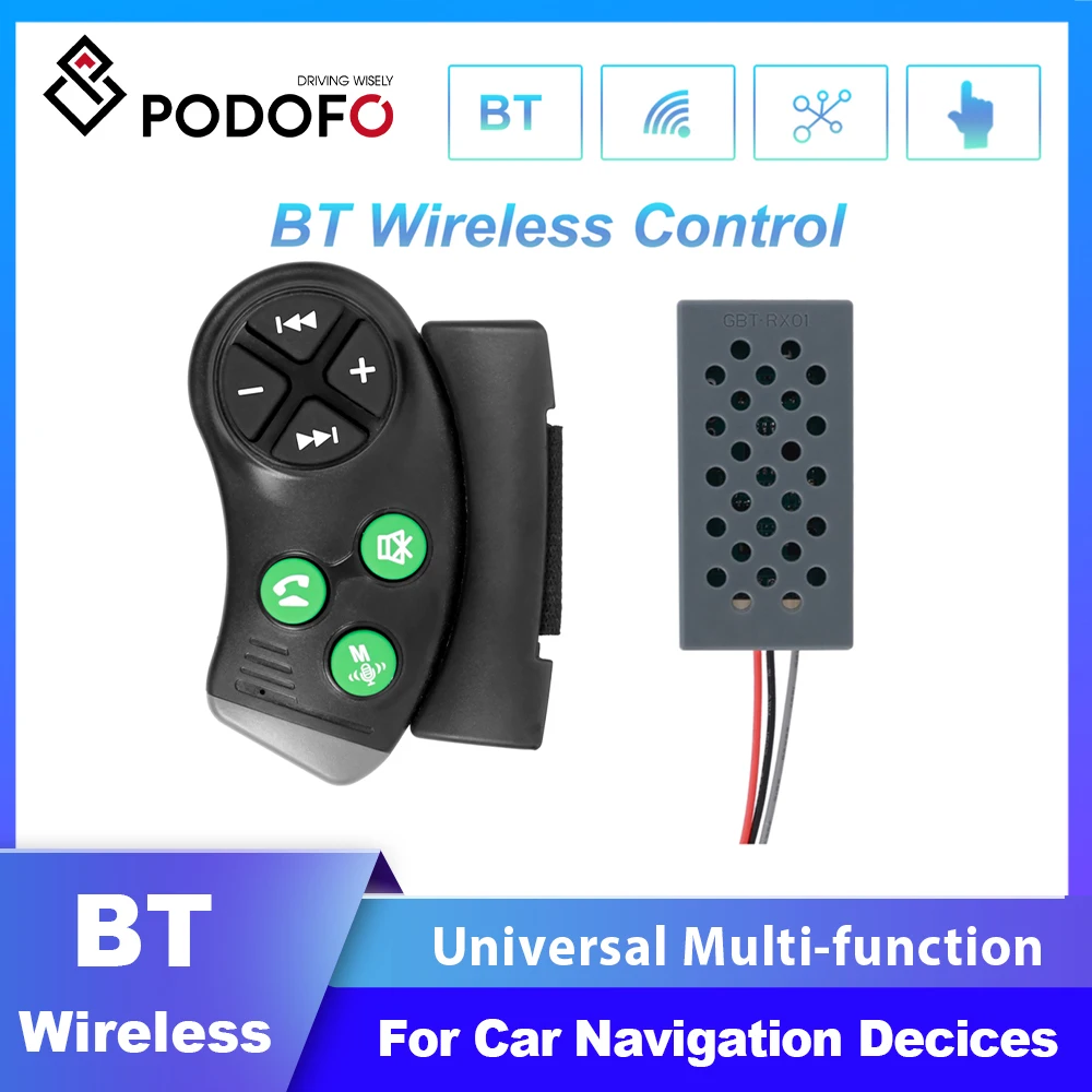 

Podofo Steering Wheel Remote Control Button BT Wireless Remote Controller Bluetooth for Car Navigation decices GPS music Player