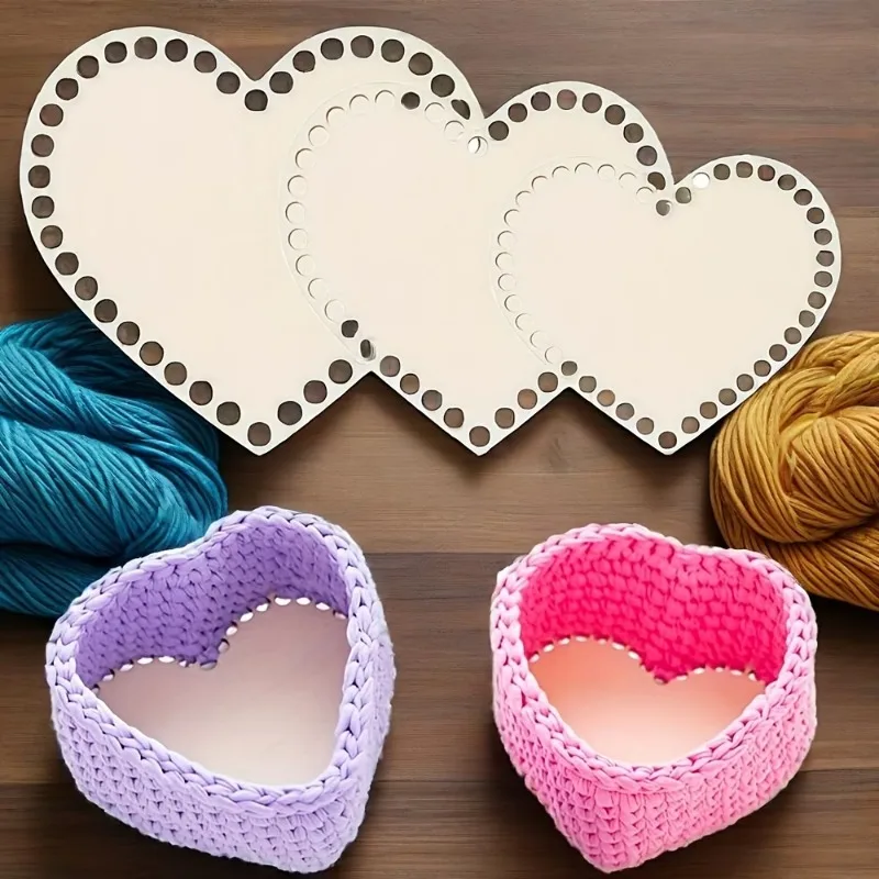 

3Pcs Heart Shaped Wooden Basket Base Crochet Plate 15/20/25cm DIY Craft Hoop