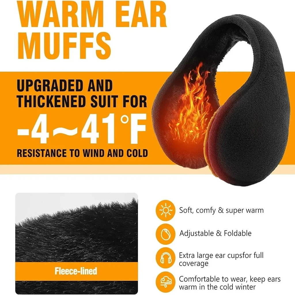 Soft Plush Foldable Back Wearing Ear Warmers Wind Resistant Cold Proof Winter Earmuffs Thermal Ear Covers for Daily Walk Cycling