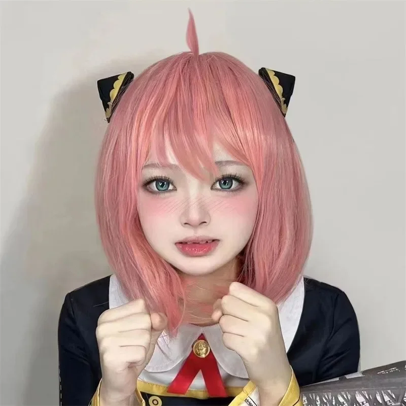 Anime  Cos Wig Anime Role Anya Forger Play The Role Headwear Pink Short Hair Comic Exhibition Dress Up Acg Bob Wig