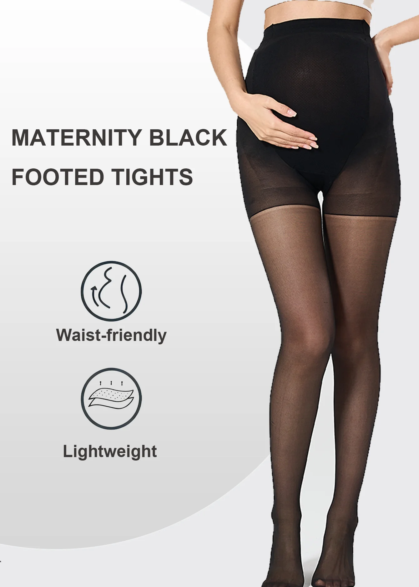 1 pc Maternity Solid Black Footed Sheer Nylon Tights | Belly-Support Minimalist Pantyhose for Spring & Autumn Transition