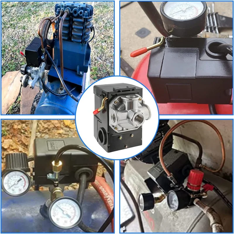 

Pressure Switch, 4 Port Air Compressor Pressure Switch Replacement Control NPT1/4 95-125 PSI 20A