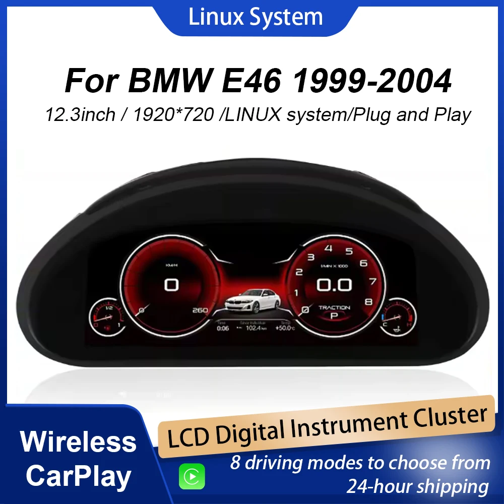 

10.25"Cluster Digital Dashboard For BMW E46 1999-2004 Odometer, Speedometer, Dashboard Plug-and-Play iOS Carplay