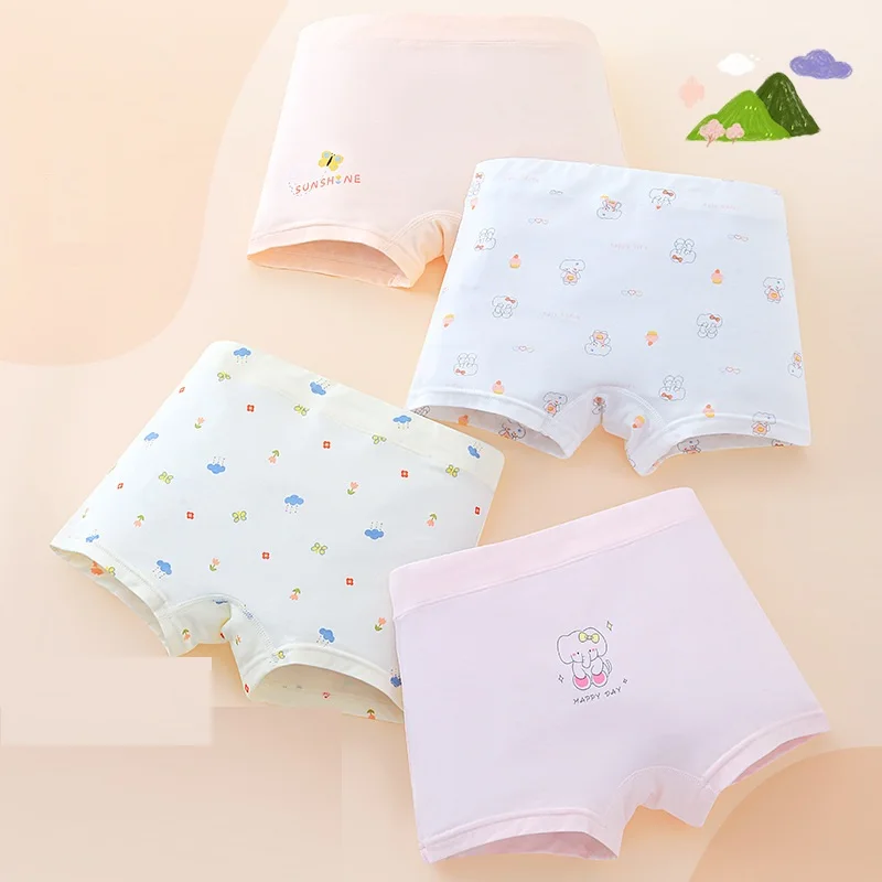 4pcs Girls Underwear Set Soft Cartoon Print Children's Briefs Ages 2-10 Student Adolescent Fashion Kids' Panties M-4XL