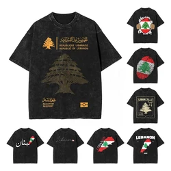 Lebanese Lebanon Passport Flag Washed T Shirt Streetwear Hip Hop Novelty T-Shirts Tees for Men Women Cotton Oversize Summer