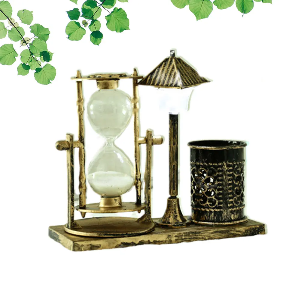 

Flow Sand Street Lamp Pen Holder Creative Home Ornament Craft Decoration Gift Student Office Storage Container Night Light