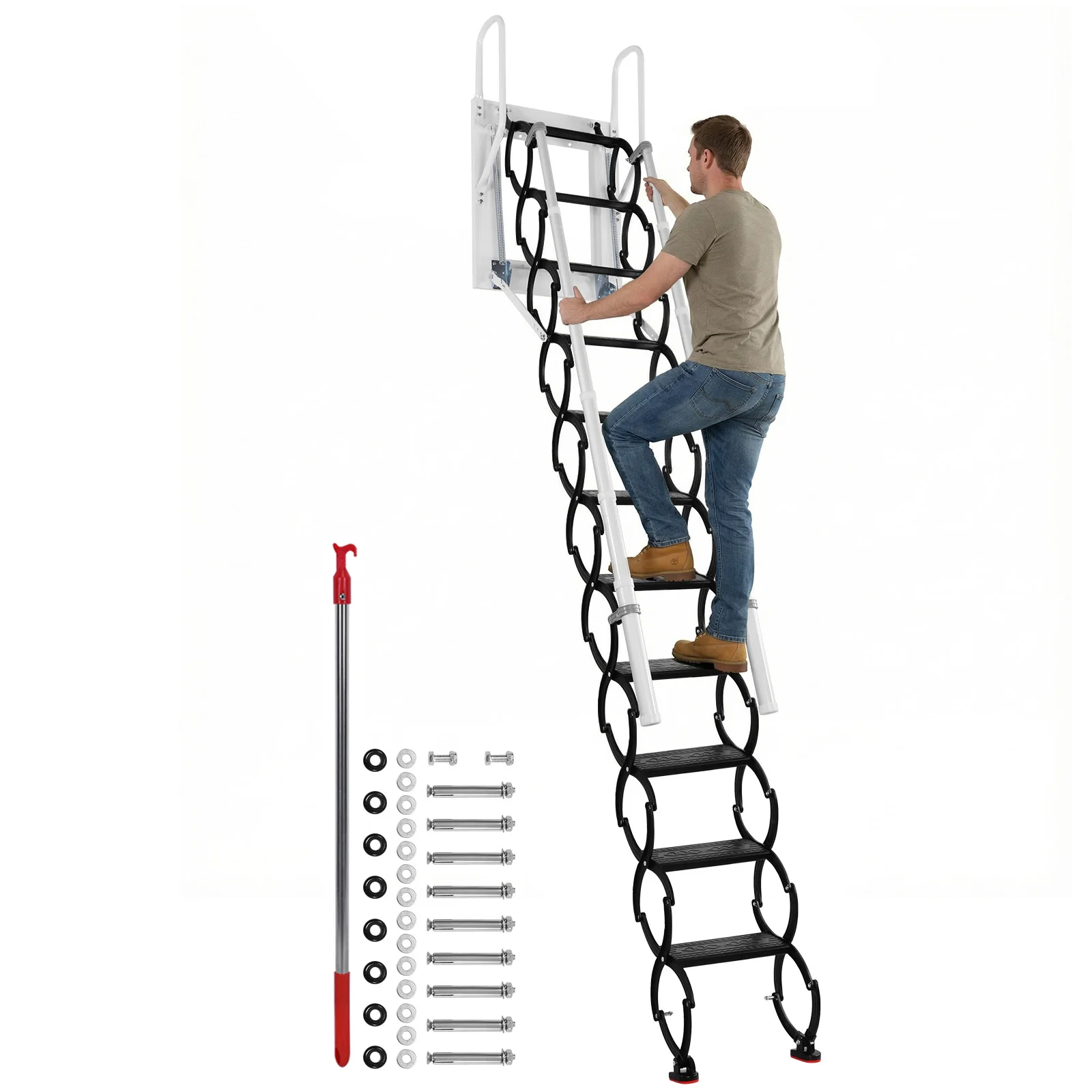 

Сверхширокие чердачные лестницы с 2 поручнями и выдвижной системой, телескопическая лестница, грузоподъемность 660 фунтов, для использования внутри и снаружи помещений