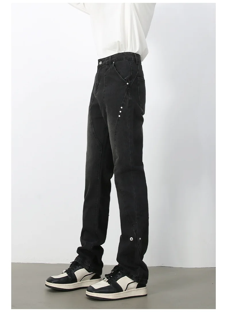 2025 السراويل الجينز سليم صالح خمر مصمم الجينز الرجال عالية الجودة السراويل الربيع مستقيم الجينز الأسود الشارع الشهير بنطلون