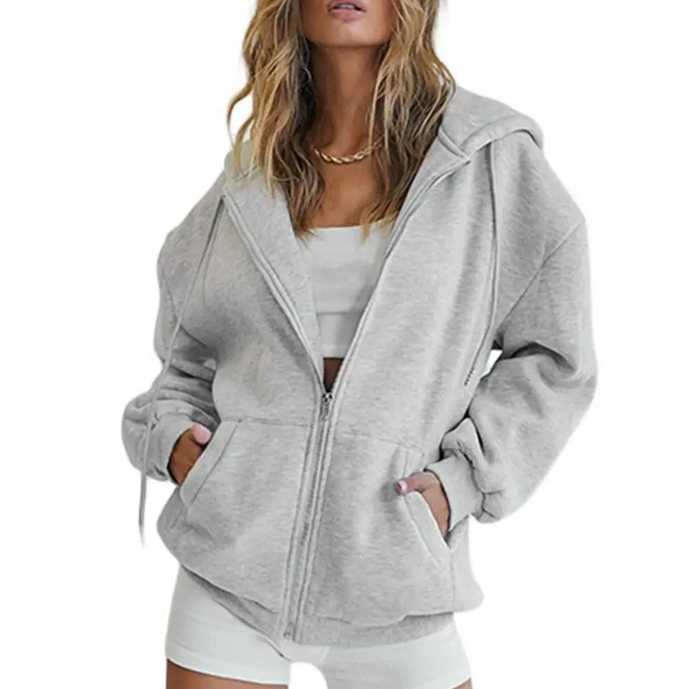 Lady Hooded Jacket Stylish Women's Hooded Cardigan Jacket Warm Loose Fit with Mid-length Zip-up Closure Soft for Fall/winter