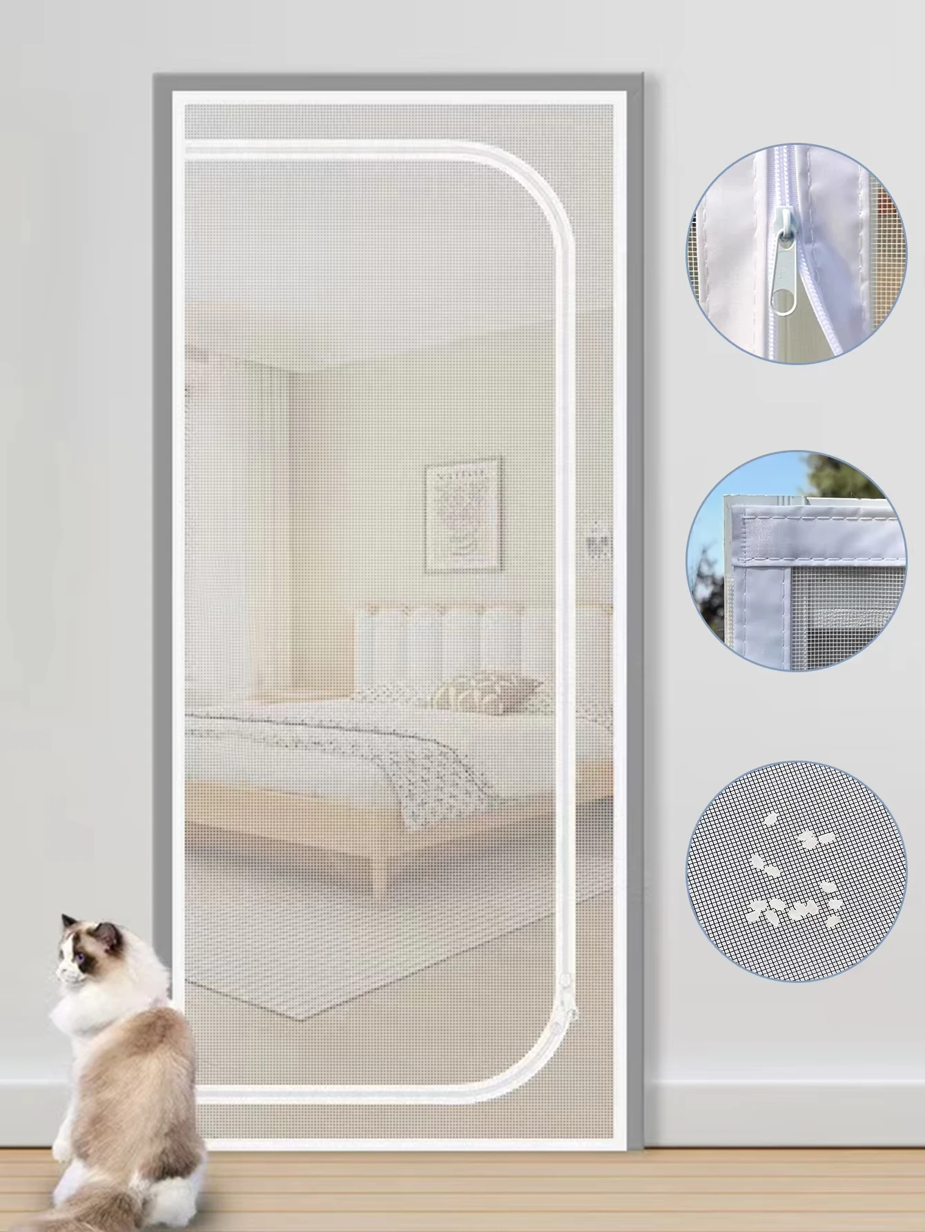 1pc Zippered Screen Door, U-Shaped Thickened Mesh for Mosquito, Cat, and Dog Protection, Anti-Escape Net for Home, Bedroom