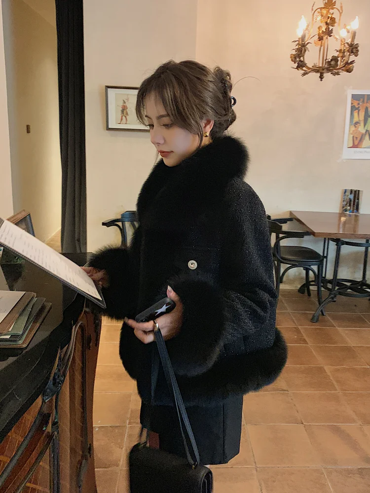 French White Exquisite Solid Color Faux Fur Patchwork Top Coat Sweet Socialite Gentle Elegant Noble Comfortable Fashion Jacket