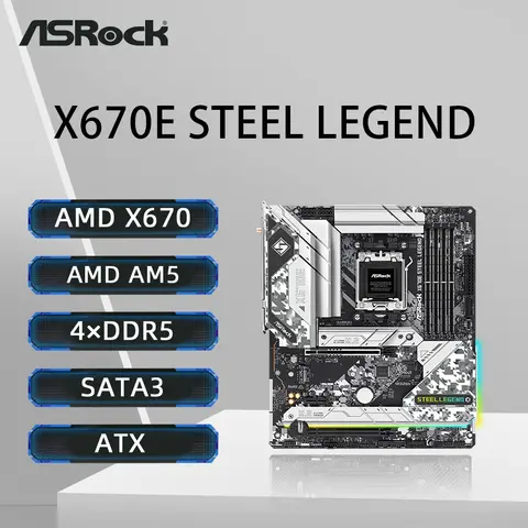 ASRock X670E STEEL LEGEND Motherboard AMD X670 Support 7900 7800X3D 7700 7600X 7500F CPU DDR5 7200MHz M.2 ATX AM5 Mainboard