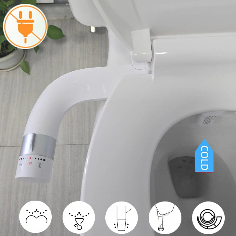 WETIPS No Electric Toilet Bidet Shower Attachment, Single Nozzle, Feminine & Rear Wash Self-cleaning , Left or Right Handle