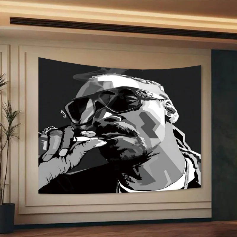 VIKAMA Hip Hop Rap Black and White Tapestry European and American Rapper Portrait Printing Street Style Urban Decor