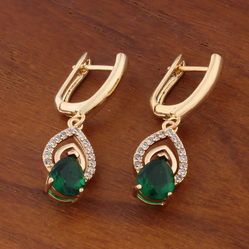 New Trend 2024 Drop Earrings for Women Gold Color With Shiny Green Natural Zircon Accessories Vintage Daily Fashion Jewelry