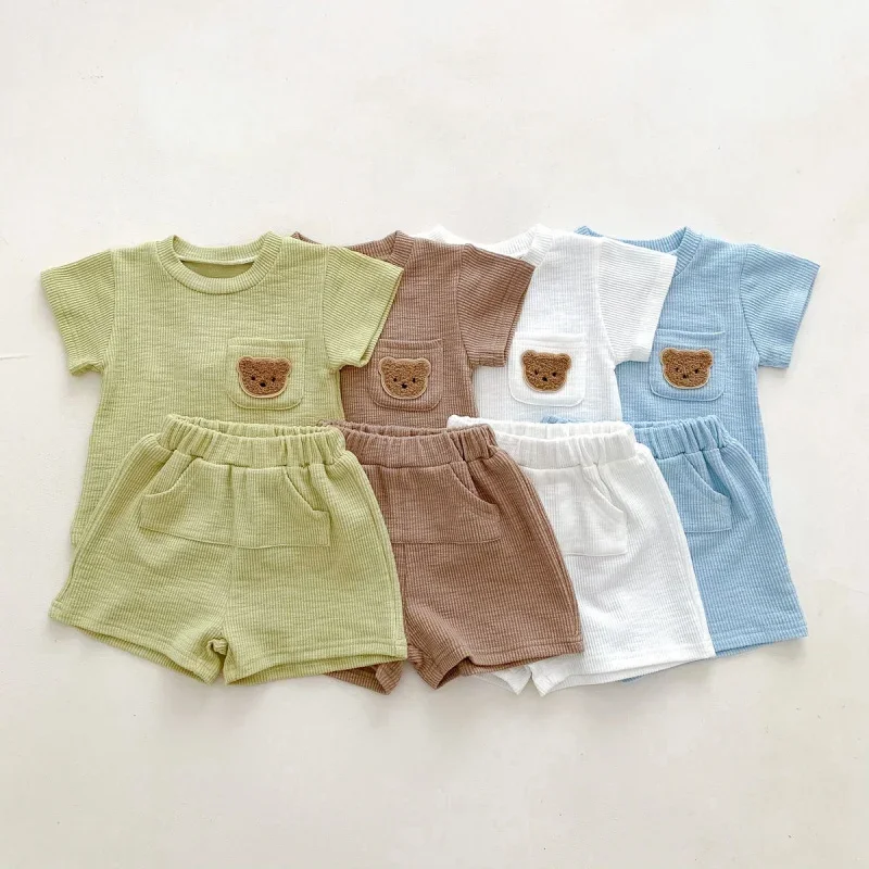 

CHILDREN'S Korean-style small and hers maternity short sleeve shorts suit boys and girls baby bear casual thin two-piece suit fa