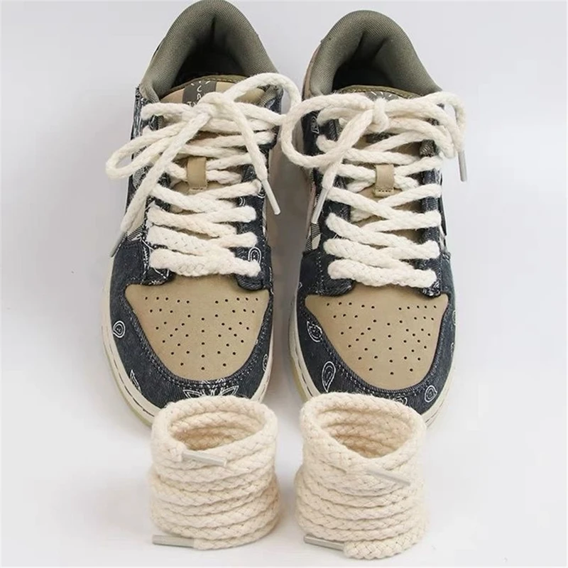 

1 Pair Cotton Shoelaces Linen Weave 7mm Round Shoes Laces for Sneakers Women Men Pattern High-top Canvas Shoestrings Accessories