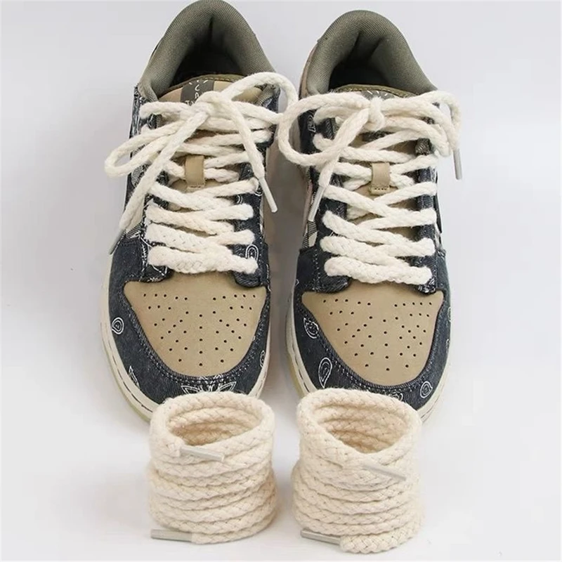 1 Pair Cotton Shoelaces Linen Weave 7mm Round Shoes Laces for Sneakers Women Men Pattern High-top Canvas Shoestrings Accessories