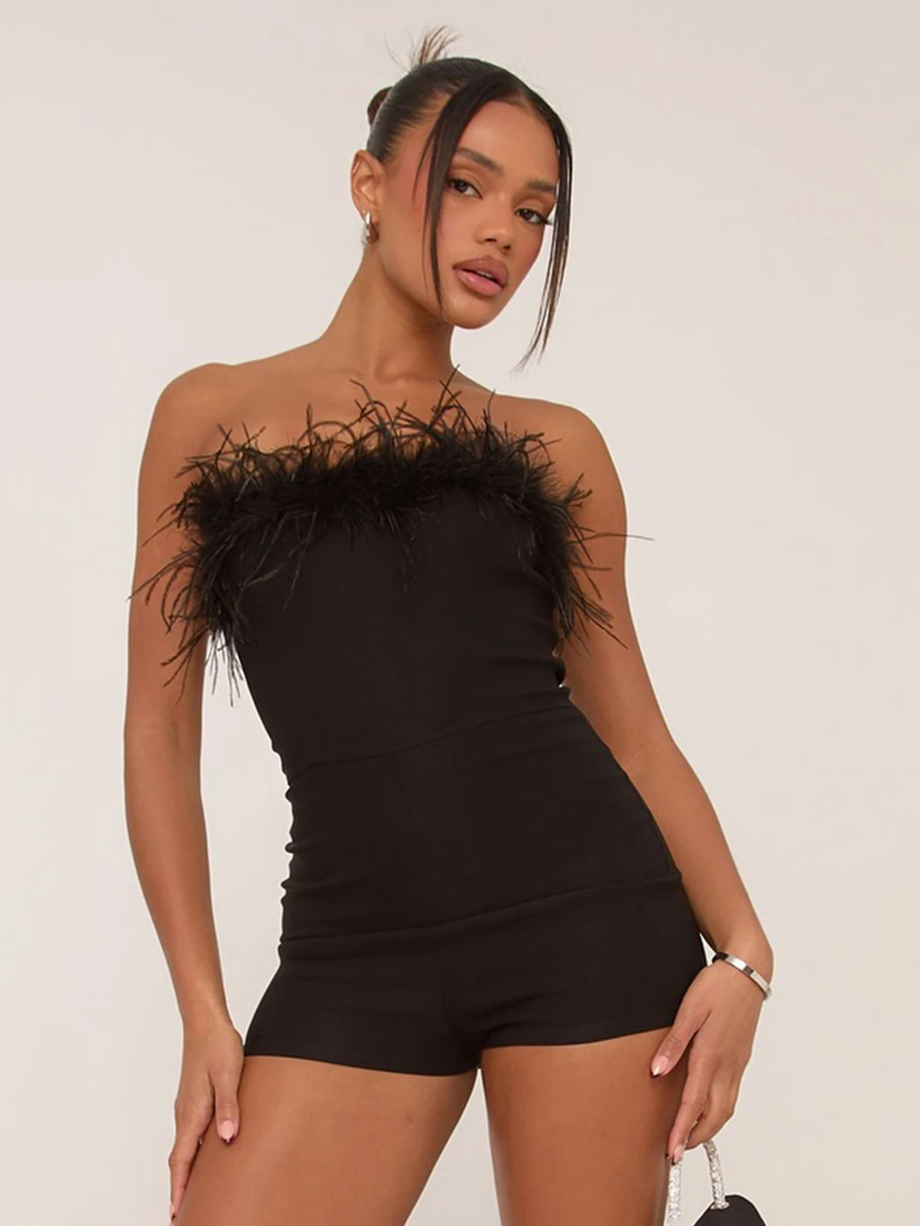 

Weird Puss Sexy Furry Strapless Playsuit Women Hipster Backless Stretch Skinny Midnight Activity Street Clubwear Chic Romper