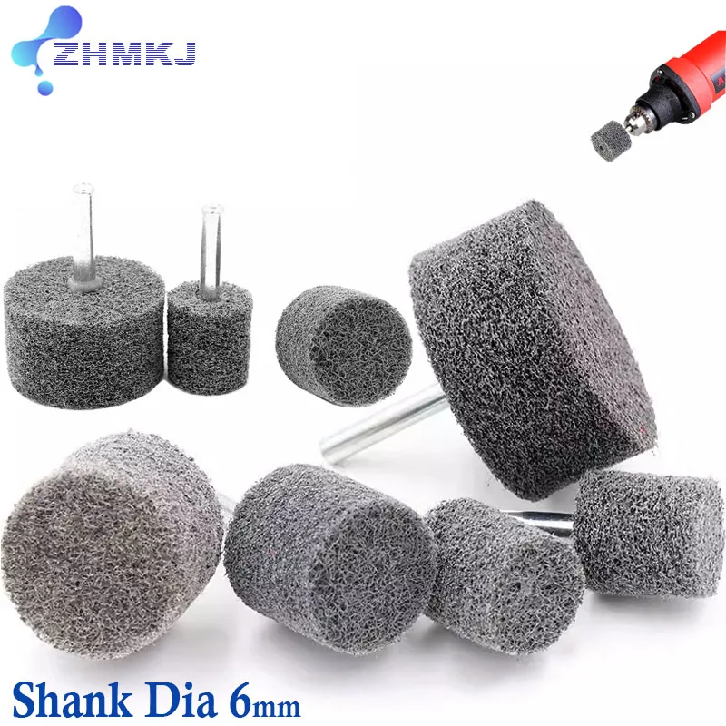 Cylindrical Fiber Grinding Head Nylon Grinding Head Shank Dia 6mm Polishing Wheel Electric Grinding Head OD 20-50mm Drill Polish