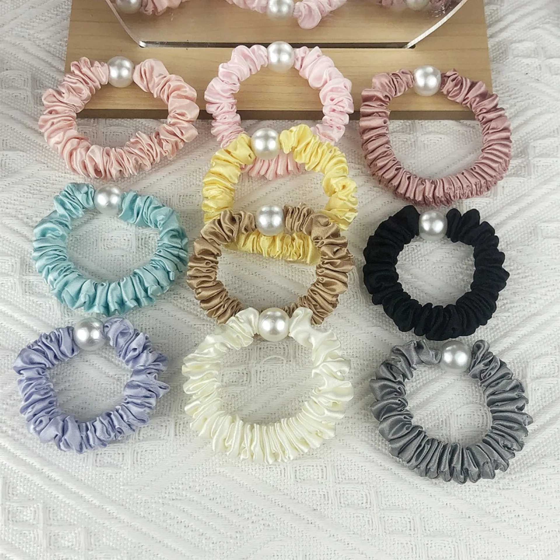 Fashion Pearl Chiffon Scrunchies Headband Girls Elastic Rubber Hair Band Women Ponytail Holder Hair Ties Accessories