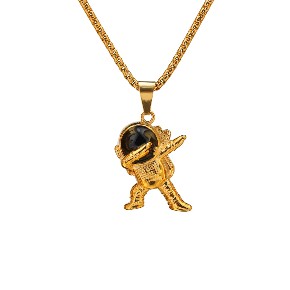 Stainless Steel Men Punk Rock Astronaut Pendant Necklace Fashon Gold Space Jewelry For Him with Chain