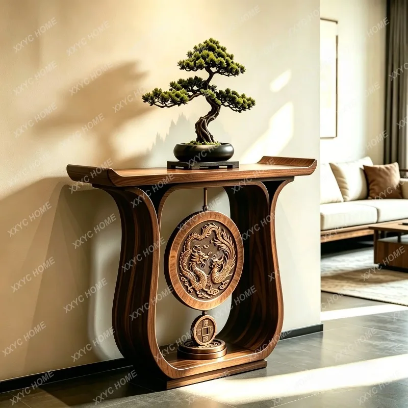XXDragon Phoenix Carved Black Walnut Console Table Custom New Chinese Long Narrow Entryway Hallway End View Furniture