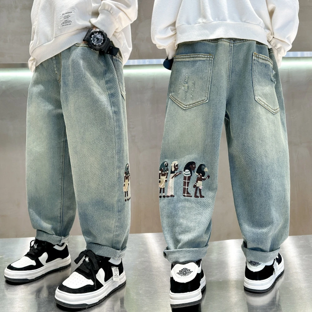 Teen Boys Jeans Spring Fall Children's Trousers Loose Fashion
