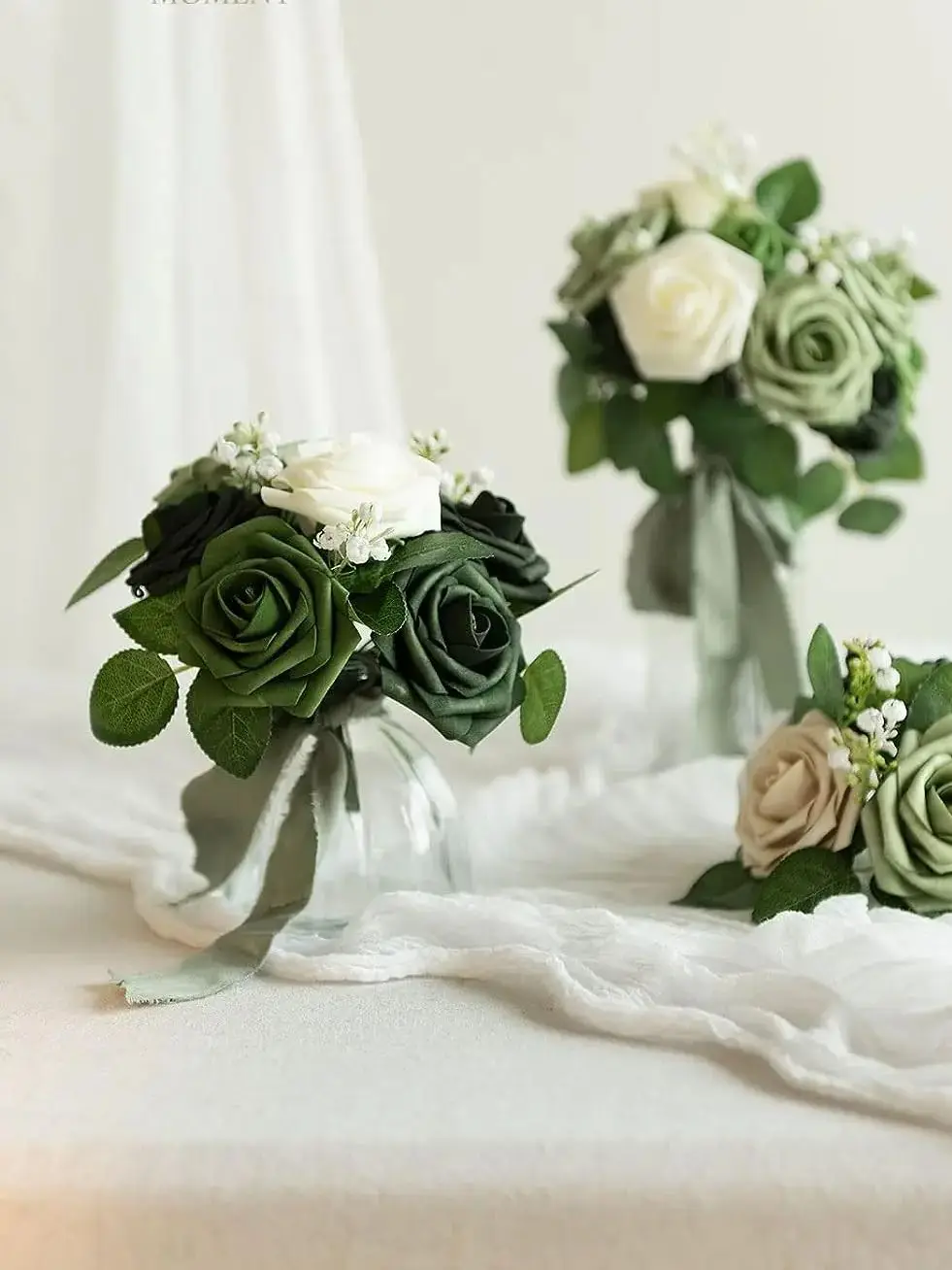 Mefier Artificial Flowers 25/50pcs Shades of Sage Green Flowers with Stem Green Roses for DIY Wedding Bouquets Home Decorations