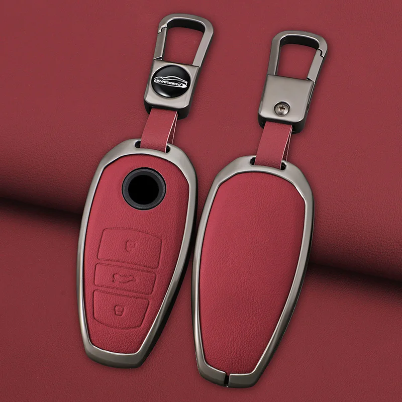 Zinc Alloy Leather Car Key Cover Fob Case Holder For VW Volkswagen Touareg 2011 2012 2013 2014 2015 2016 2017 2018 Accessories