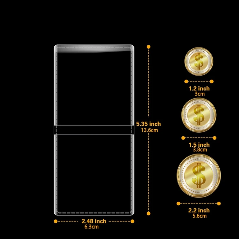 Super Sale 200 Pcs Vinyl Coin Flips for Long Term Storage, Double Pocket Coin Sleeves (2.48 X 5.35 Inch)