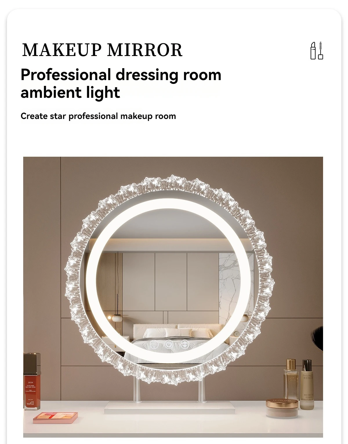 Espelho de maquiagem com luz LED, espelho de luz de preenchimento de mesa em formato, espelho de vaidade giratório, espelho de maquiagem de toque inteligente