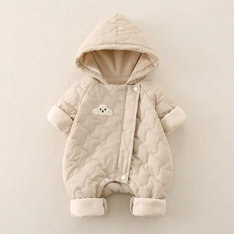 Girls Cute Hooded Outwear  Autumn Winter Baby Clothes Newborn Thick Jumpsuit Boys Fleece Lining Warm Romper Toddler 0-2Y