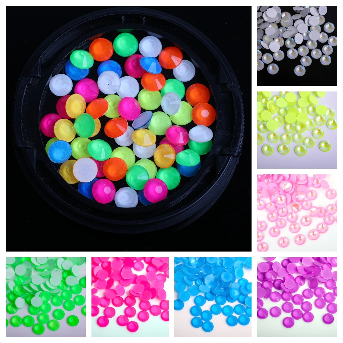 All Size Glass Noctilucent Fluorescence Crystal Neon Non Hot Fix Rhinestones FlatBack Strass Fabric Garment Nail Art Decorations