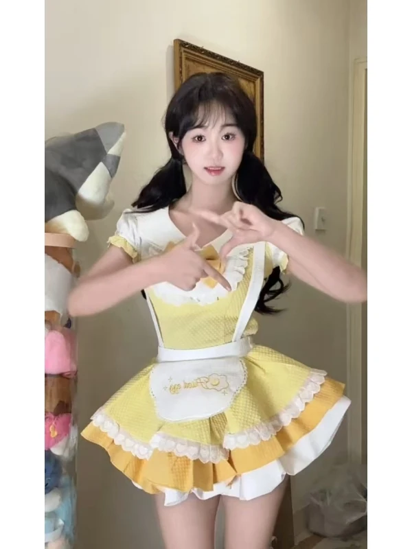 

Cute Sweet Girl's Two-Piece Set with Bowtie Puffy Skirt Doll Collar ort Sve Summer Faion Outfit for Women