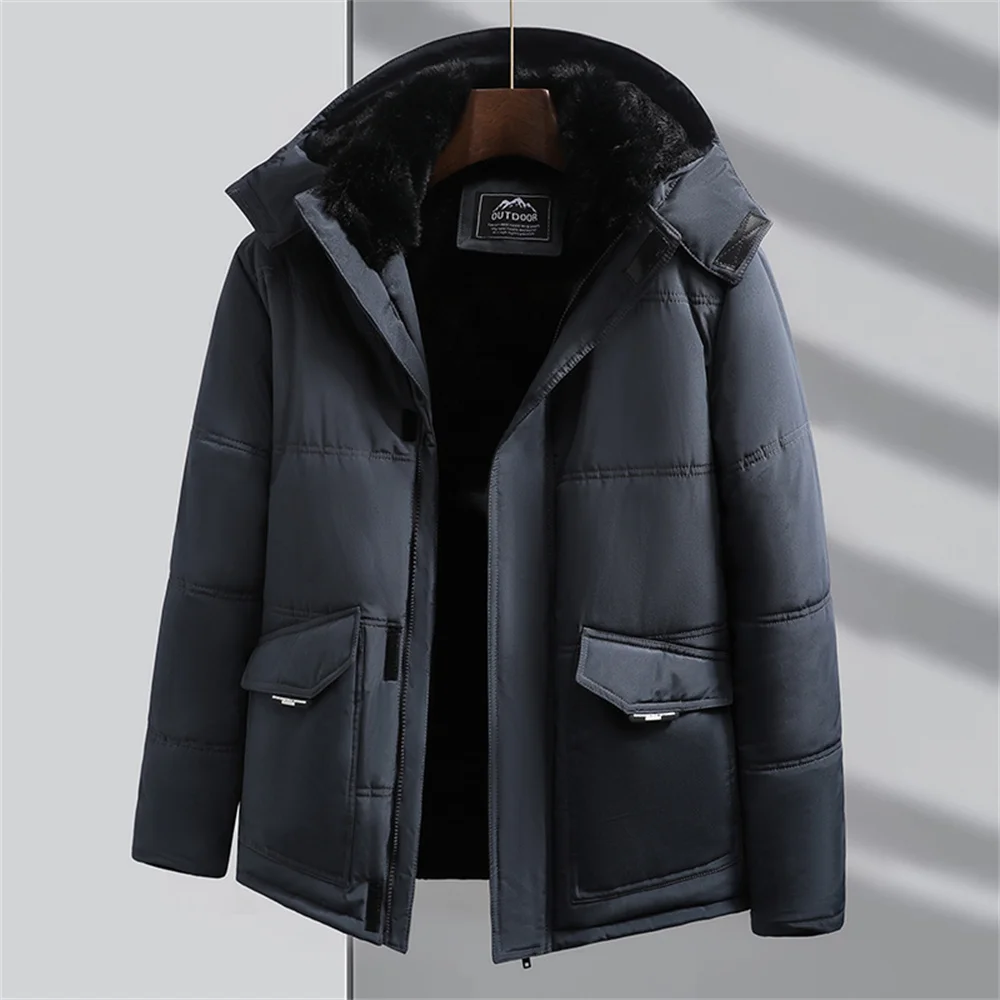 

Мужские толстые стеганые куртки с капюшоном, зимние теплые кожаные пальто с мягкой подкладкой, мужское пальто средней длины, зимние парки, мужская одежда