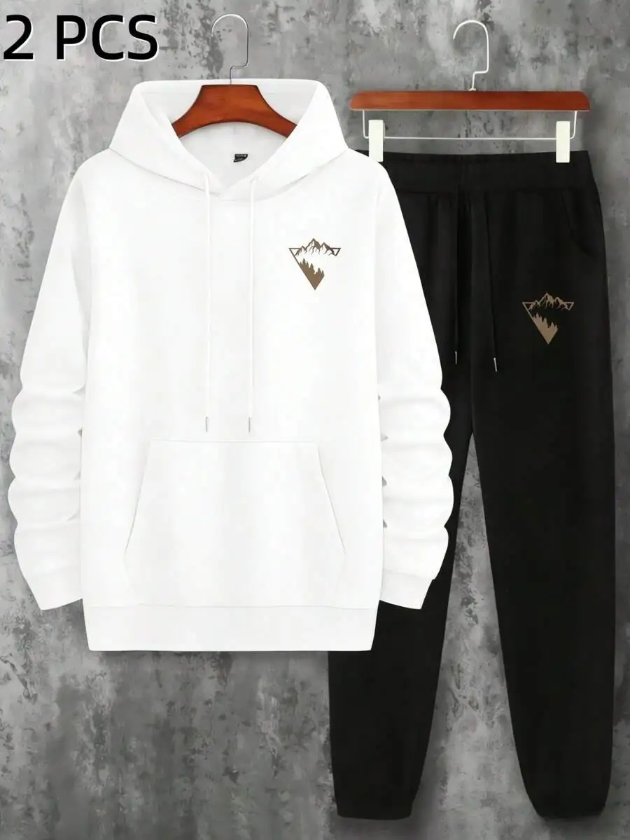 

2-Piece Mens Fleece Hoodie And Pants Set For Autumn Winter Casual Tracksuit
