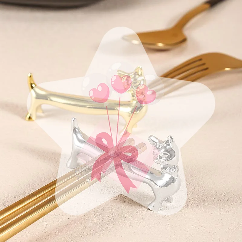 1Pcs Stainless Steel Chopsticks Rack Fork Storage Holder Durable Cat Design Chopstick Holder Art Craft Table Decoration