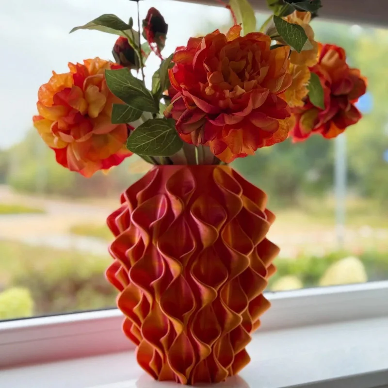 3D Colorful Plastic Vase Table Decorations Home & Office Flowers Bouquet Figurines Ornament Art Crafts Women Cute Festival Gifts