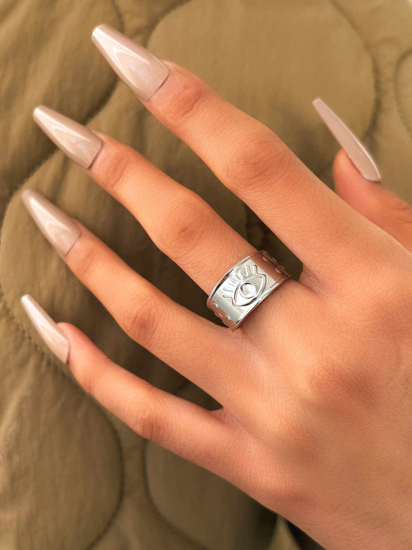 DGIDDK Stainless Steel Gold Eye Wide Face Ring Open End Adjustable Women's Fashion Jewelry Friends Party Gift