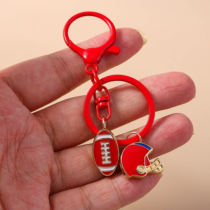 Aihua Nette Emaille American Football Sport Schlüsselbund Rugby Ball Helm Anhänger Schlüssel Ring Für Frauen Männer Tasche Zubehör DIY Schmuck – Detail 5