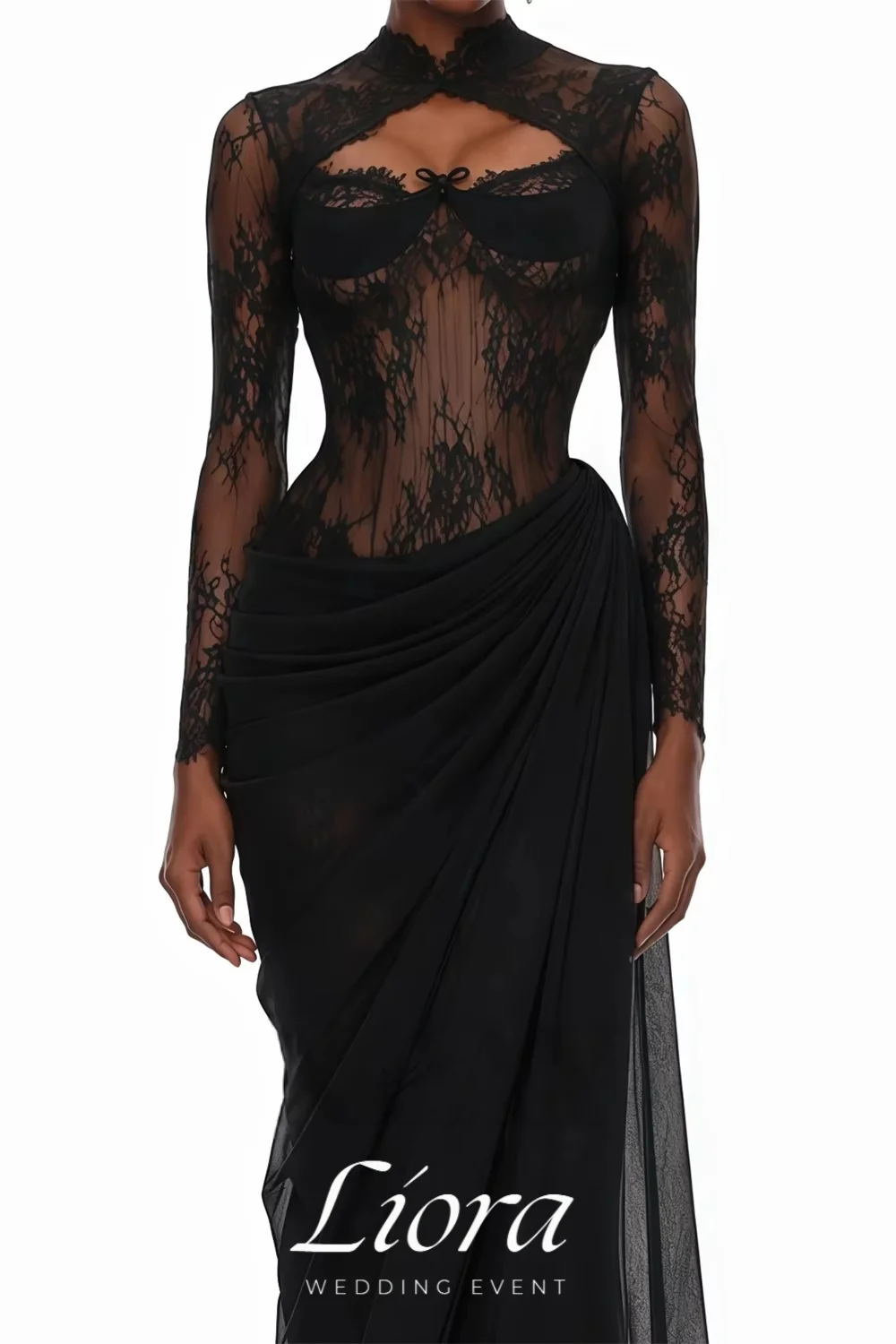 Liora Customized Luxury Black Lace Pleat Prom Dresses For Women Sexy Vestidos De Gala See Through Party Gowns Women Customized