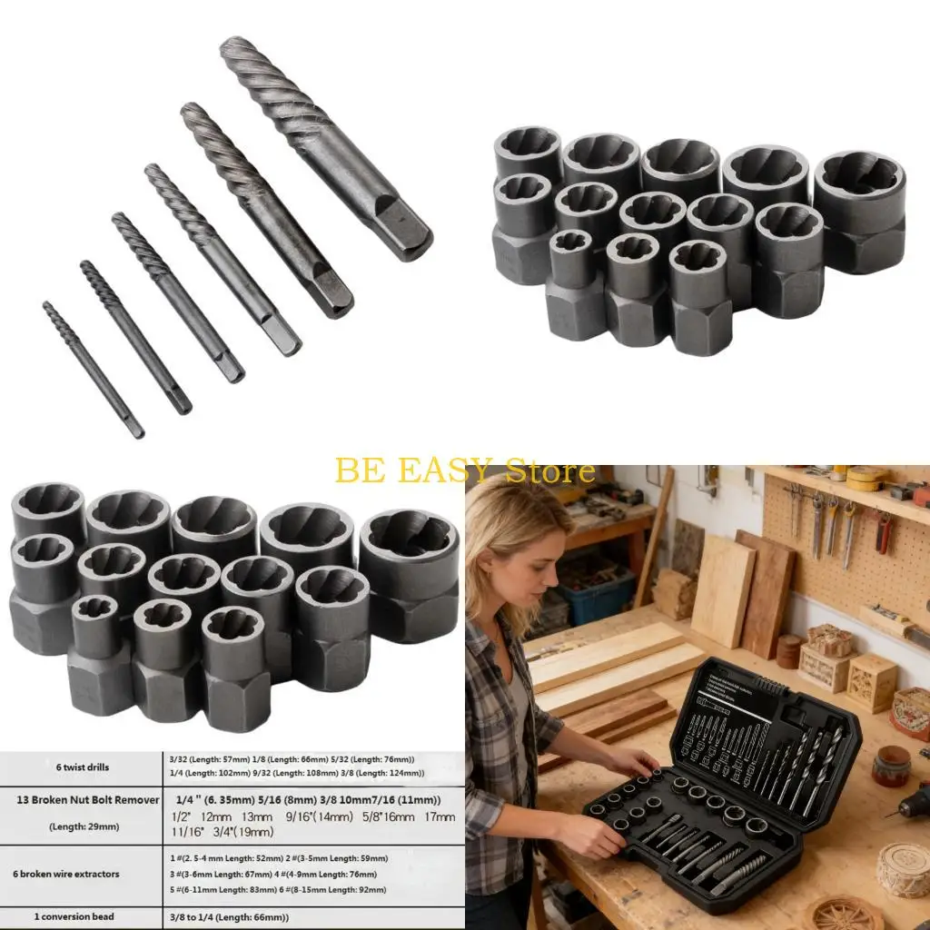 E28F Complete 26Pcs Bolt And Nut Screw Removal Tool For Automotive And Home Repairs
