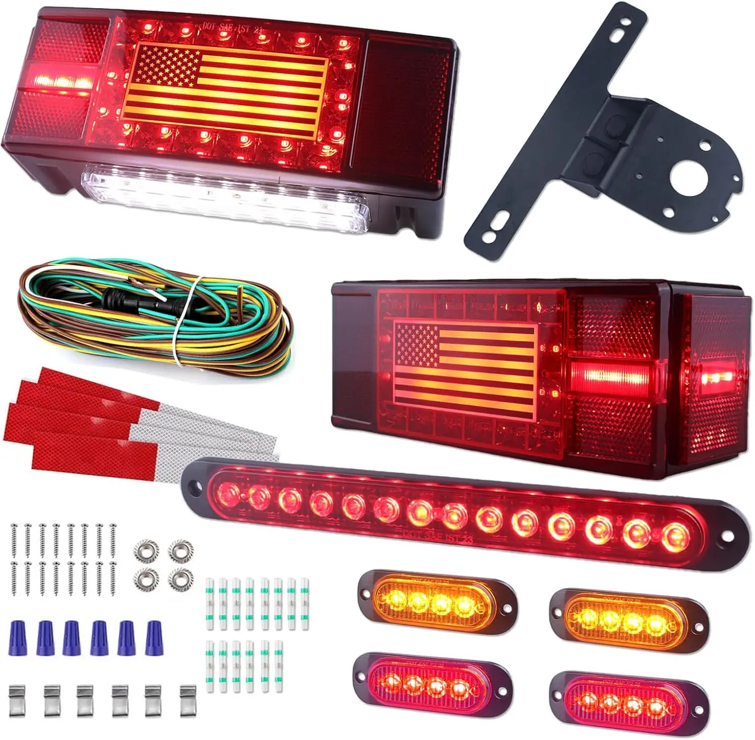 

LED Submersible Trailer Light Kit, Rectangle Flag Design, 3rd Brake Light, Aluminum Alloy, 12V for Trailer, Boat, Truck, Snowmob