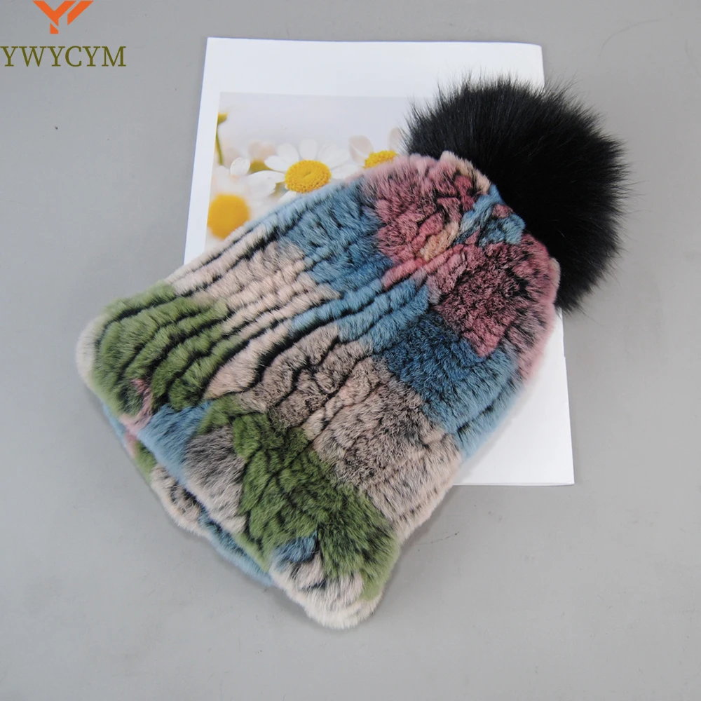 

2025 Knitted Rex Rabbit Fur Beanies Hats Women Real Rex Rabbit Fur Hat Quality 100% Real Genuine Rex Rabbit Fur Fox Fur Ball Cap