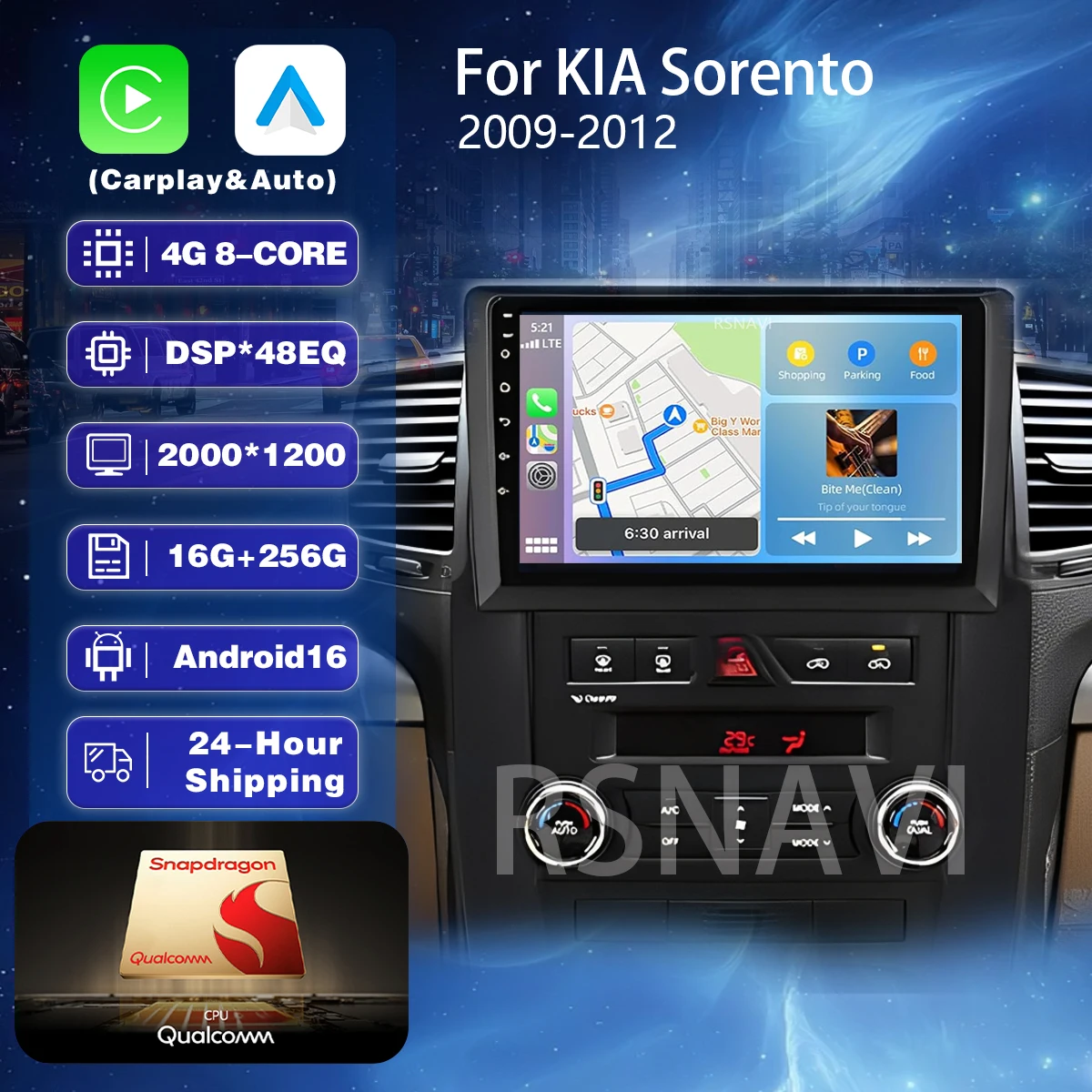 Plug-and-Play Android 16 Carplay Auto 2K Bildschirm Autoradio Multimedia-Player für Kia Sorento 2 XM 2009 - 2012 WIFI+4G 360 Kamera