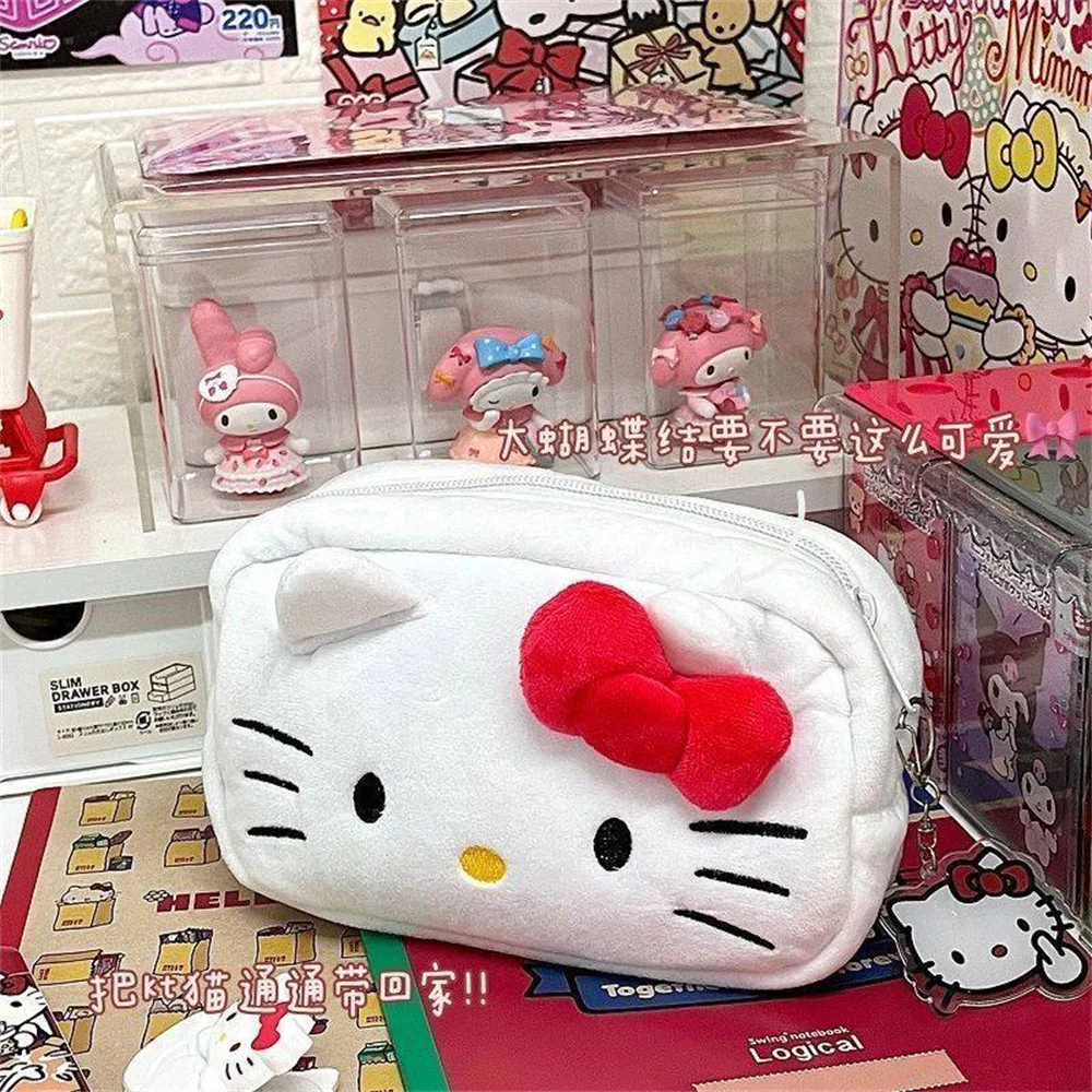 Sanrio Hello Kitty Plush Storage Bag Cosmetic Bag Pencil Case Hello Kitty Pencil Bag Plush Storage Bag Sanrio Accessories New