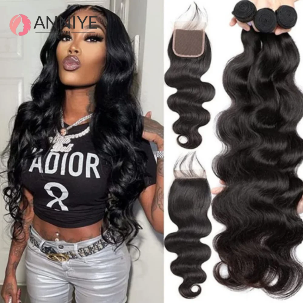 

Body Wave 3 Bundles With 4x4 Closure 100% Unprocessed Raw Human Hair Full And Thick 3 Bundles With 4x4 HD Lace Closure 12A