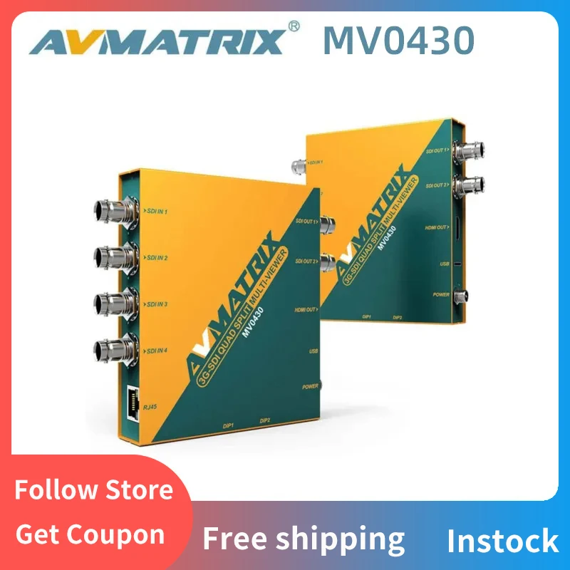 AVMATRIX MV0430 3G-SDI Quad Split Multiviewer for SDI Monitor with 11 Output Formats Selectable Easy Control DIP Switches